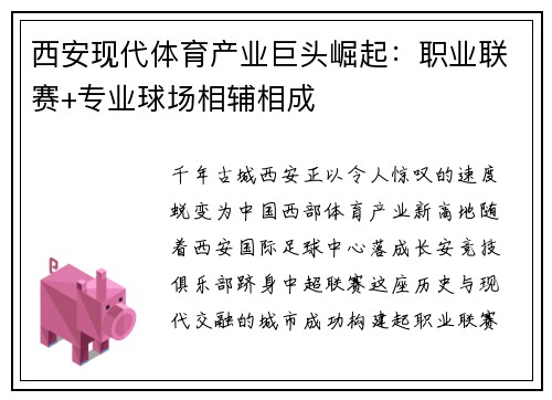 西安现代体育产业巨头崛起：职业联赛+专业球场相辅相成